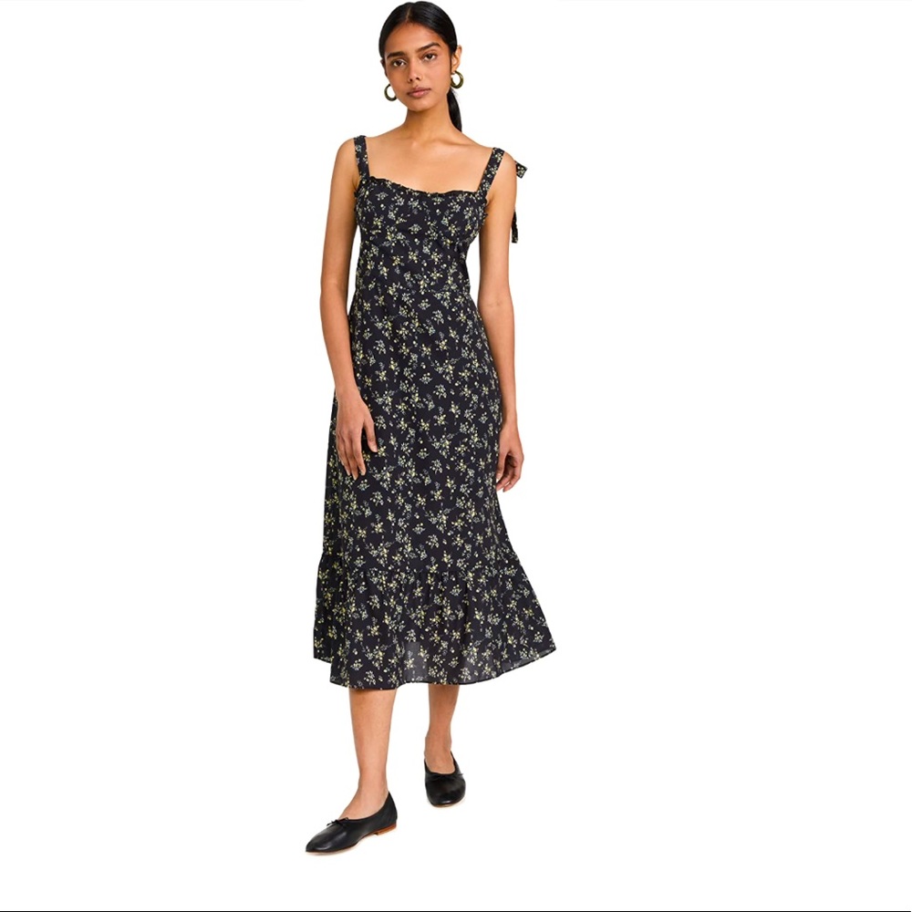 NWT O.P.T Toile De Jouy Boustier Black Floral Midi Dress Size S